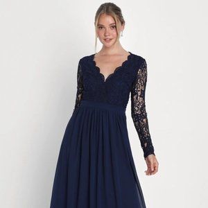 Navy Blue Lace Long Sleeve Sress